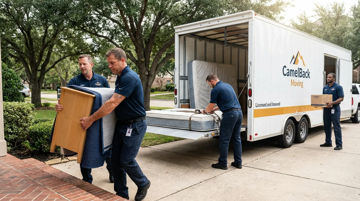 Crew loading residential truck for cross-state move from Carmi, IL