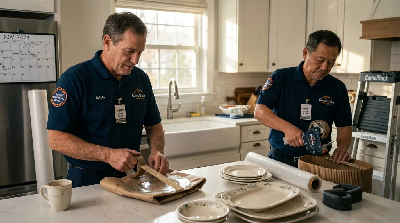 Professional crew packing kitchen dishware in Carmi, IL